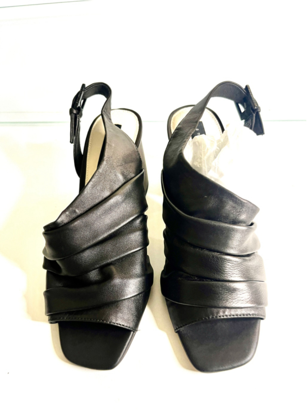 NWOB Sanctuary Regal Slouchy Asymmetrical Black Leather Sandals size 8.5M
